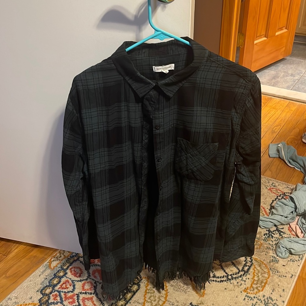 Green and black plaid long sleeve flannel shirt xl beach lunch lounge